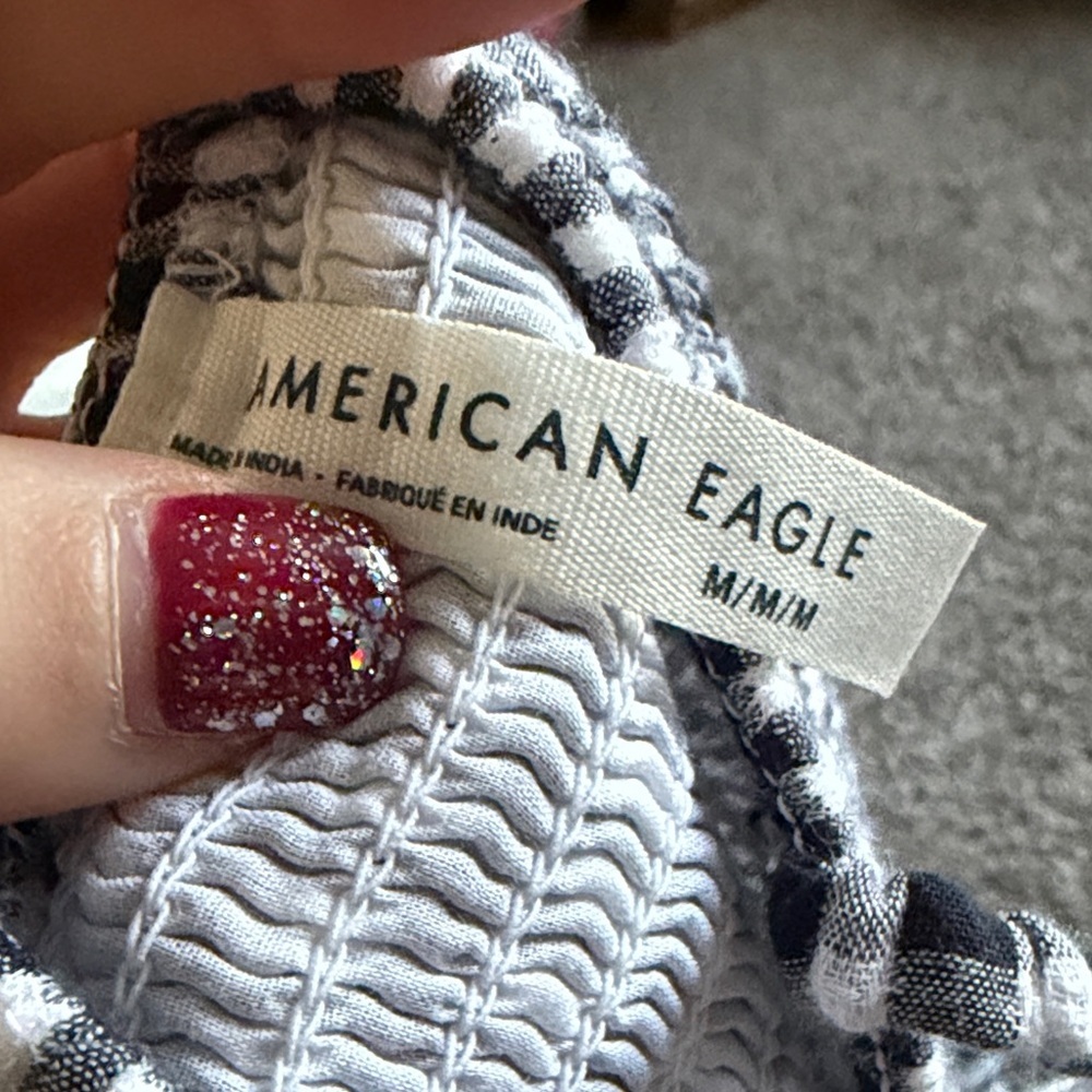 American Eagle Blue and White Gingham Peplum Top size medium - Picture 5 of 5